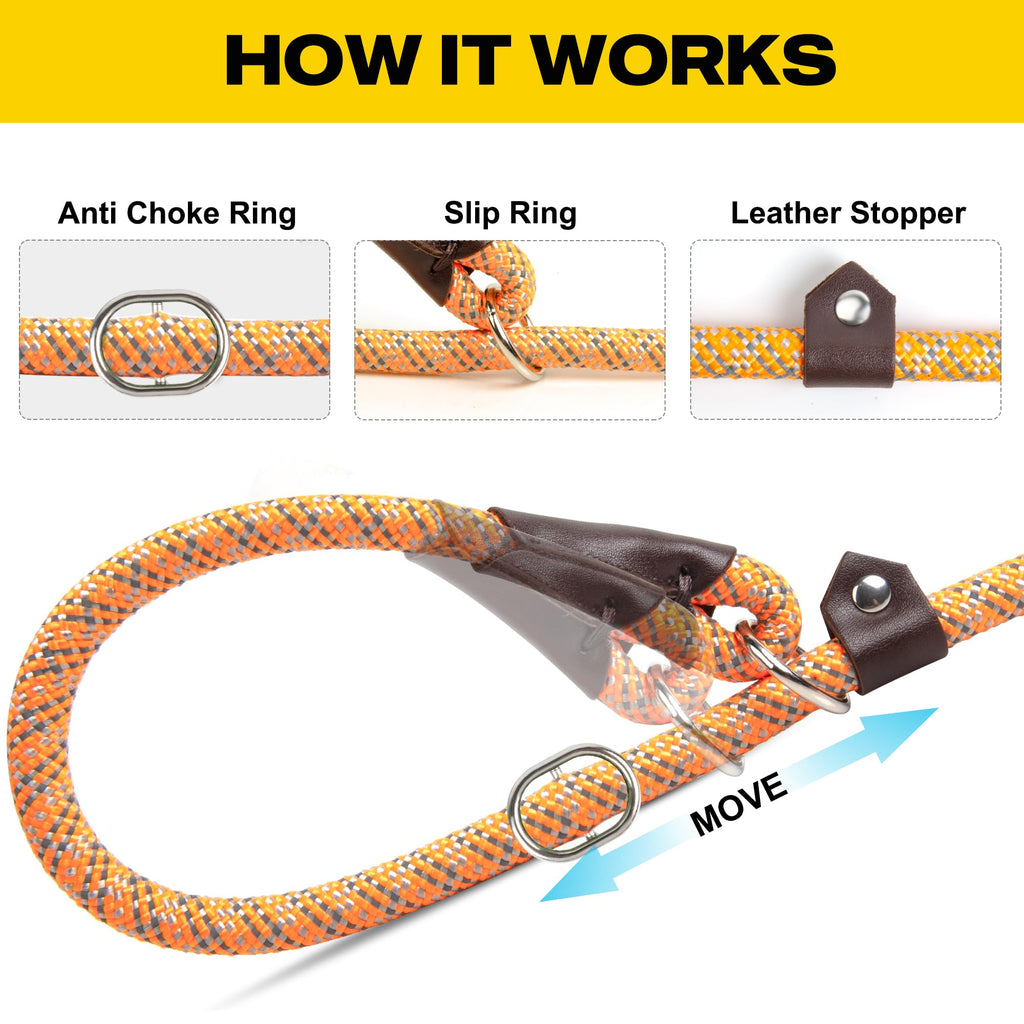 Durable Slip Lead Dog Leash, Heavy Duty Dog Loop Leashes, Comfortable Strong Rope Slip Leash for Large Medium Dogs, No Pull Pet Training Lead with Highly Reflective