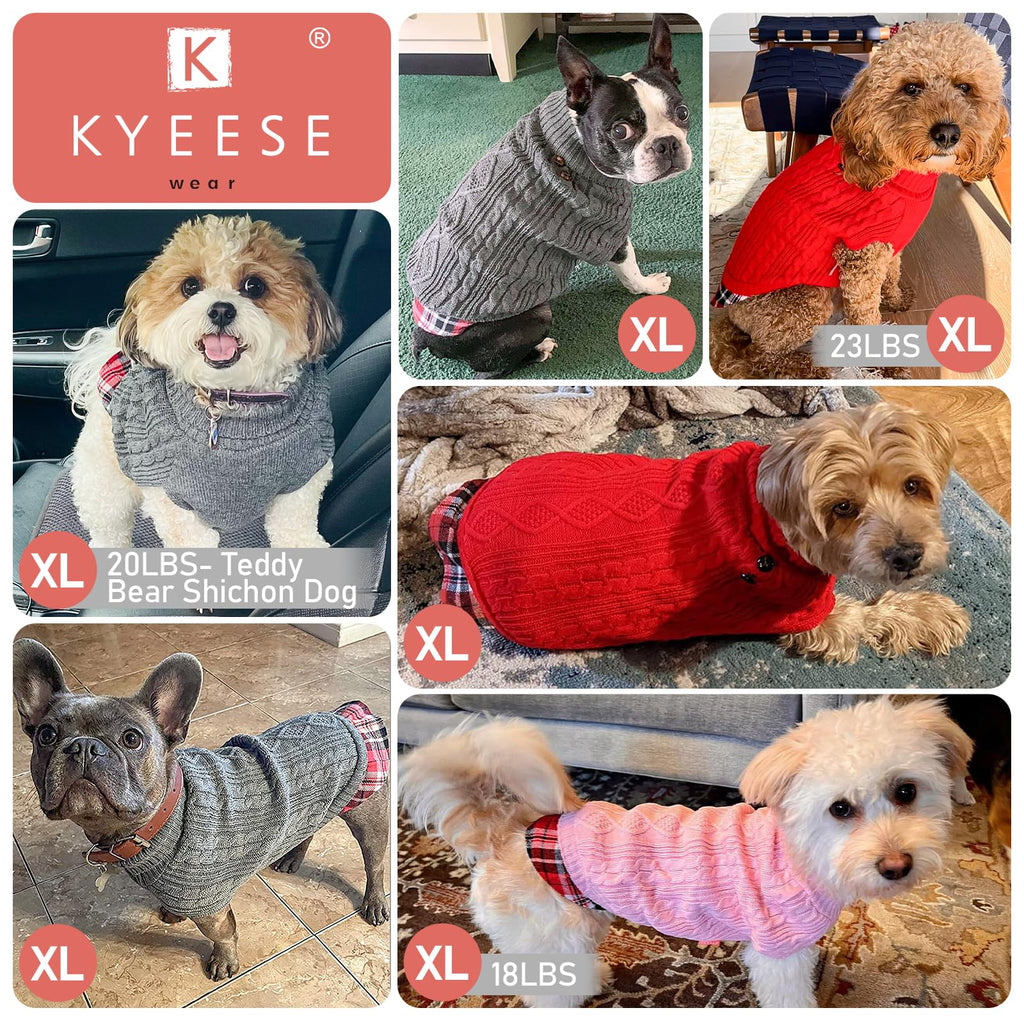 Premium Dog Sweater Soft Pullover Dog Sweaters for Small Dogs Male Stretchy Knitwear Cat Clothes Warm Turtleneck Small Dogs Sweater with Gingham Patchwork Comfy Pet Coat for Fall Winter Cold Weather
