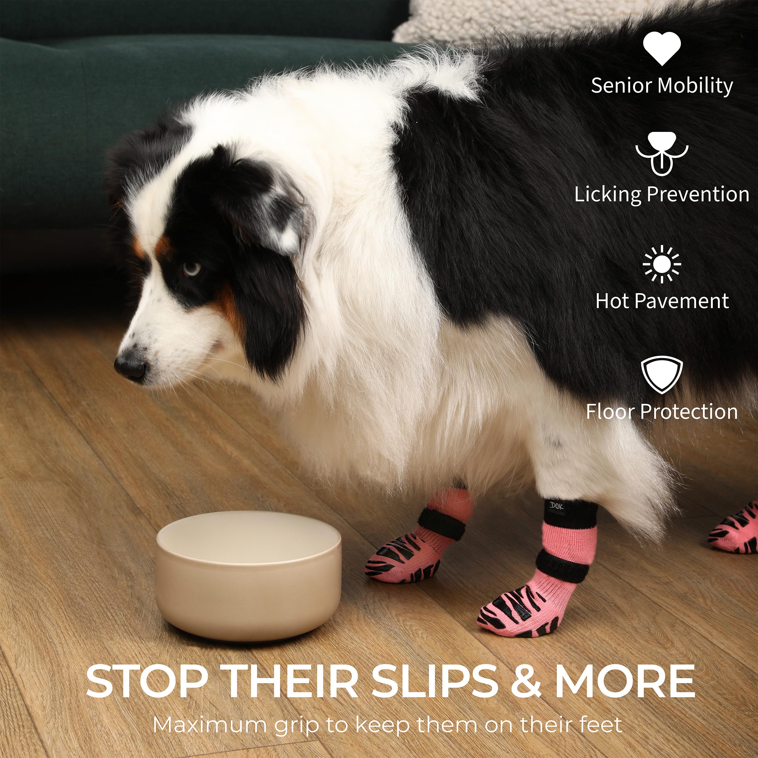 TigerToes Premium Non-Slip Dog Socks for Hardwood Floors - Extra-Thick Grip That Works Even When Twisted - Prevents Licking, Slipping, and Great for Dog Paw Protection