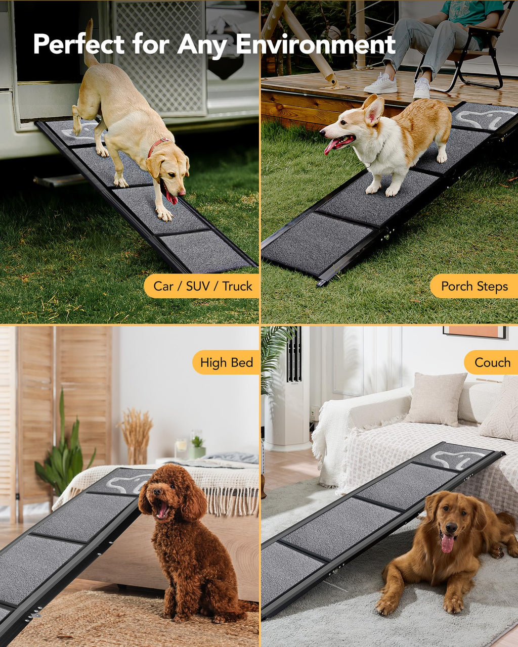 Dog Ramp for Car 63" Long & 17" Wide Portable Dog Ramps for Large Dogs with Non-Slip Rug Surface Dog Car Ramp for SUV Car & Truck, Folding Dog Ramp Up to 250LBS