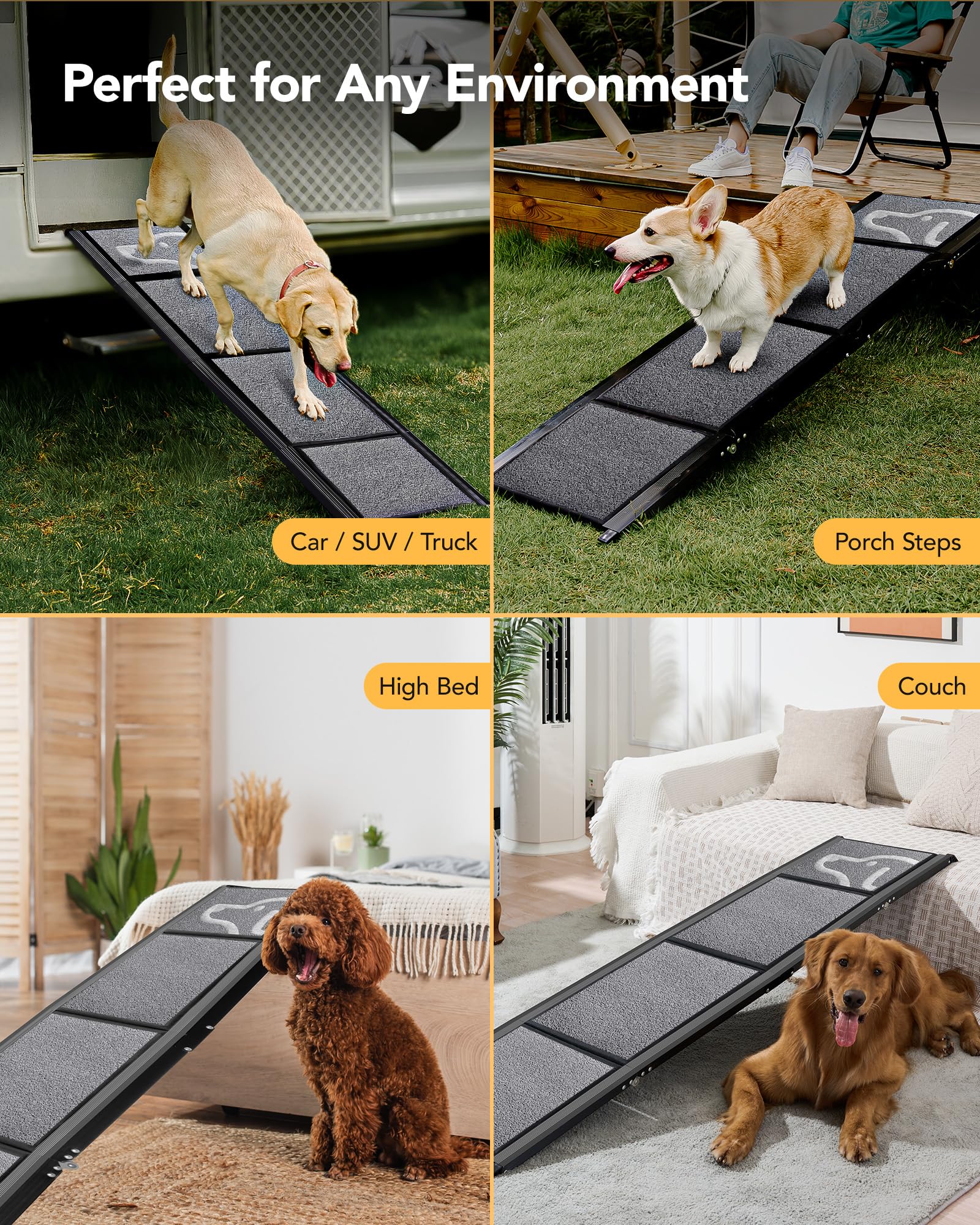 Dog Ramp for Car 63" Long & 17" Wide Portable Dog Ramps for Large Dogs with Non-Slip Rug Surface Dog Car Ramp for SUV Car & Truck, Folding Dog Ramp Up to 250LBS