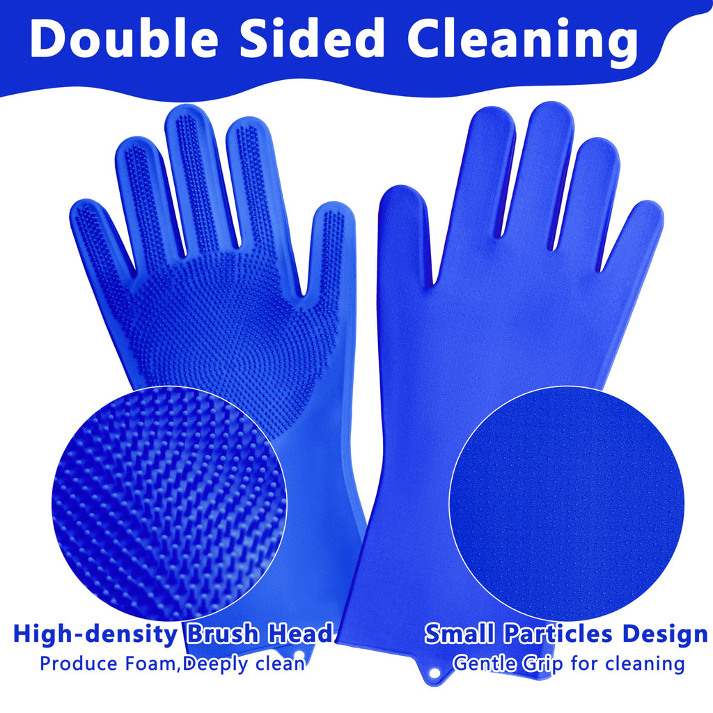 Pet Grooming Gloves—Heat Resistant Dog Washing Gloves with High-Density Teeth, Dog Bath Scrubber with Enhanced Five Finger Design, Silicone Gloves for Dogs and Cats Bathing, Massage (Blue)