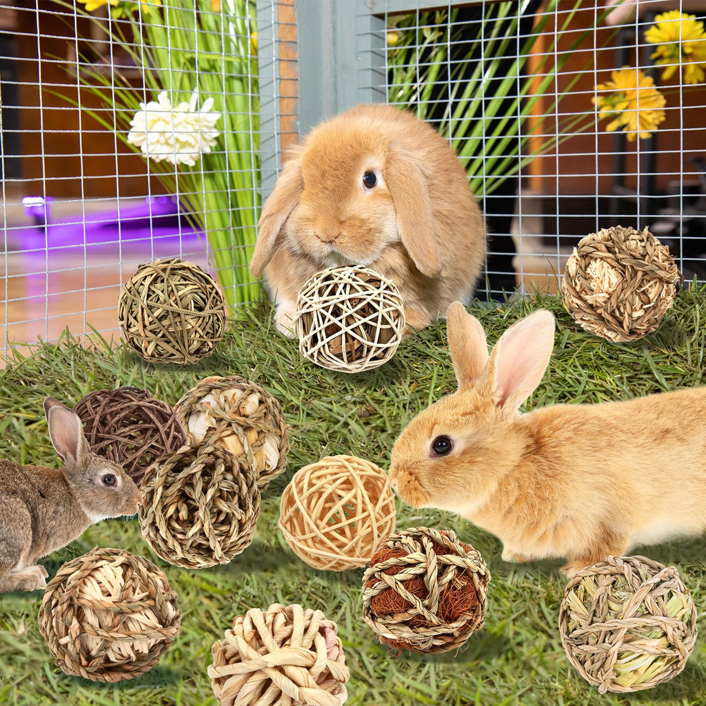 Bunny Chew Grass Balls, (8 Pcs) Rolling Chew Toys for Small Animals, Natural Chew Grass Toys and Bunny Treats for Rabbits, Guinea Pigs, Chinchillas, Hamsters, Mice Teeth Grinding