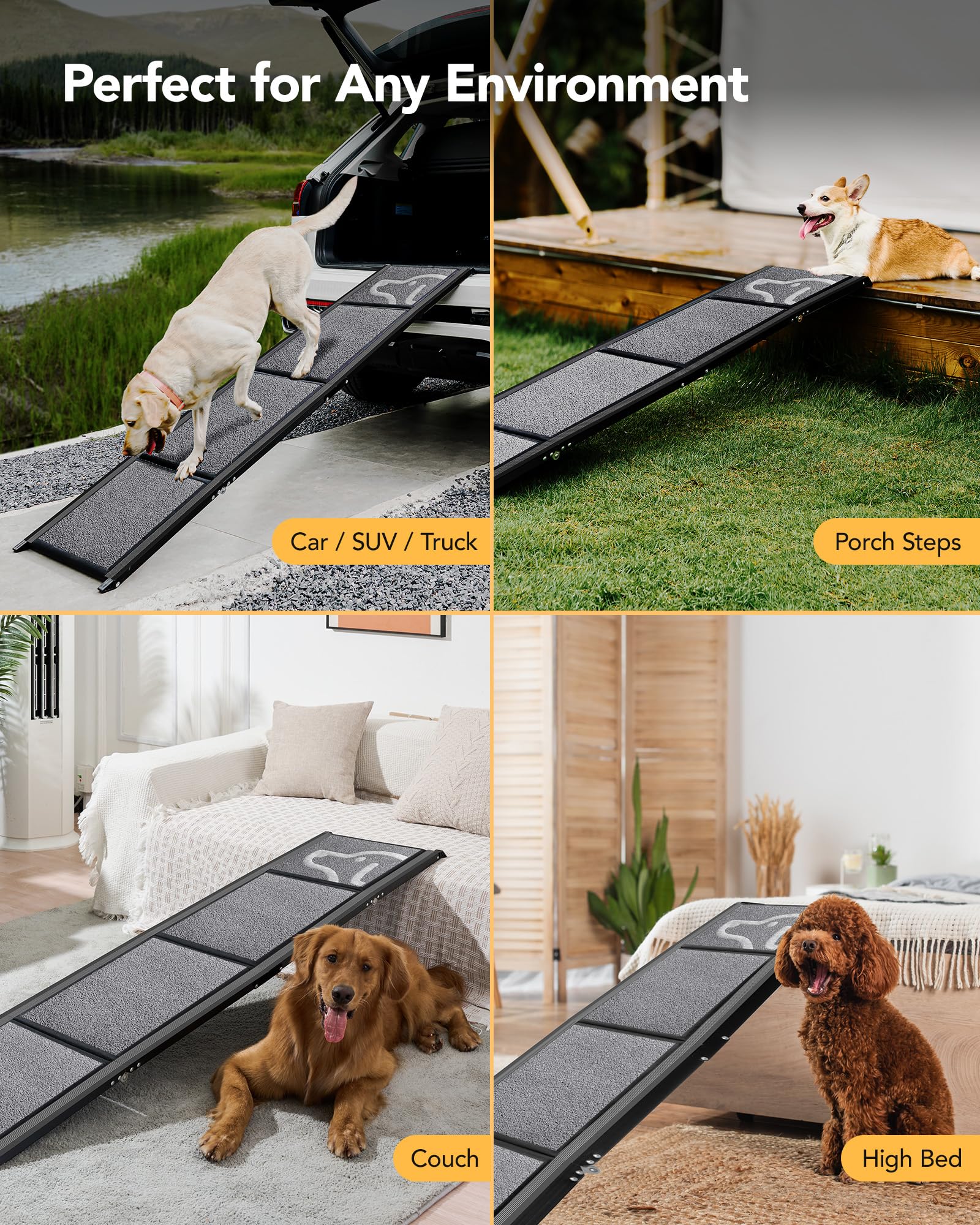 Dog Ramp for Car 63" Long & 17" Wide Portable Dog Ramps for Large Dogs with Non-Slip Rug Surface Dog Car Ramp for SUV Car & Truck, Folding Dog Ramp Up to 250LBS
