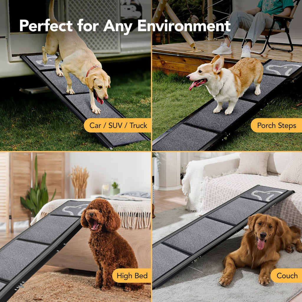 Dog Ramp for Car 63" Long & 17" Wide Portable Dog Ramps for Large Dogs with Non-Slip Rug Surface Dog Car Ramp for SUV Car & Truck, Folding Dog Ramp Up to 250LBS
