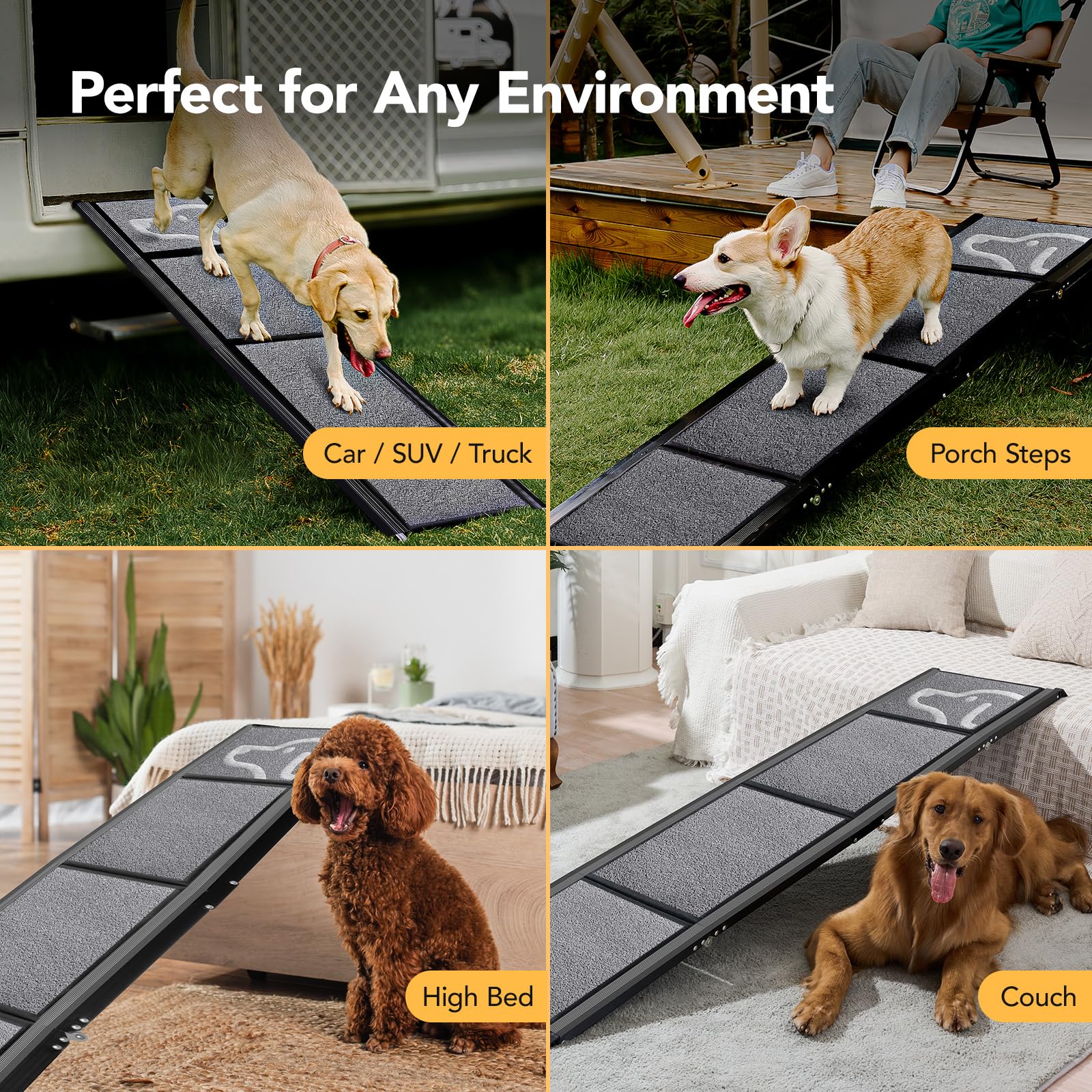 Dog Ramp for Car 63" Long & 17" Wide Portable Dog Ramps for Large Dogs with Non-Slip Rug Surface Dog Car Ramp for SUV Car & Truck, Folding Dog Ramp Up to 250LBS