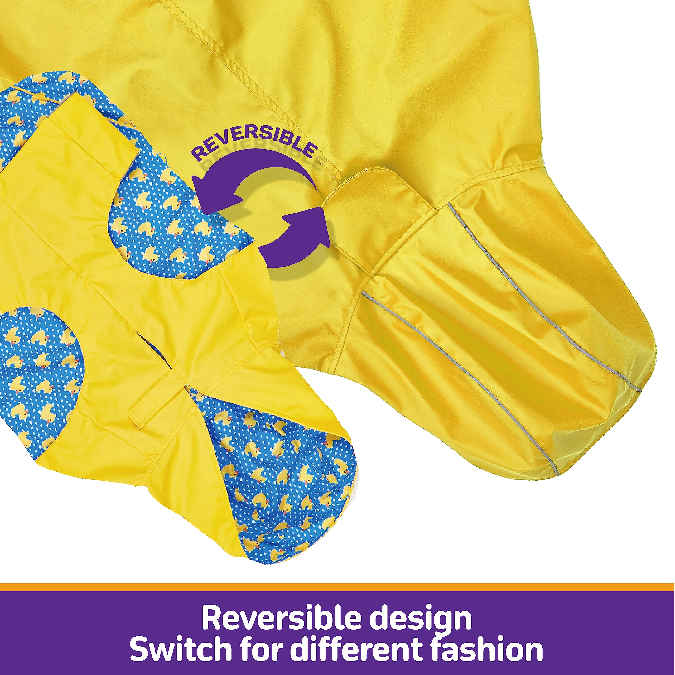 Dog Raincoat Reversible, Single Side Slicker Poncho Adjustable Waterproof Dog Rain Jacket with Leash Hole/Reflective Stripe Hooded Snowproof Windproof Clothes.