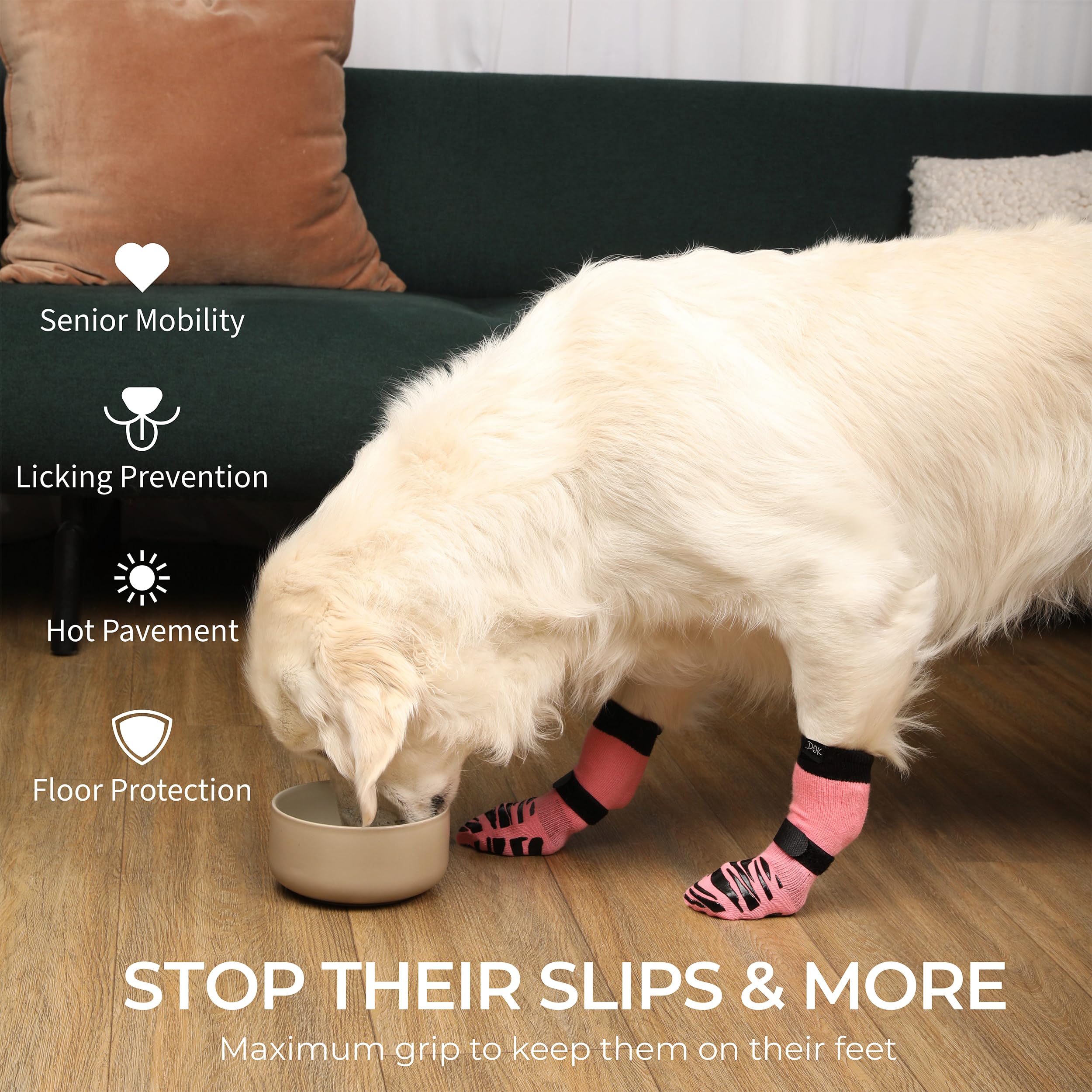 TigerToes Premium Non-Slip Dog Socks for Hardwood Floors - Extra-Thick Grip That Works Even When Twisted - Prevents Licking, Slipping, and Great for Dog Paw Protection